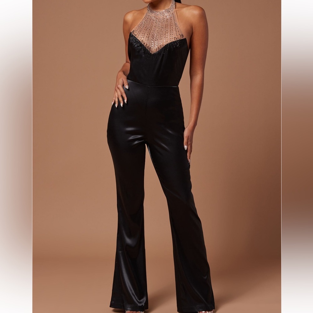 Embellished satin jumpsuit
